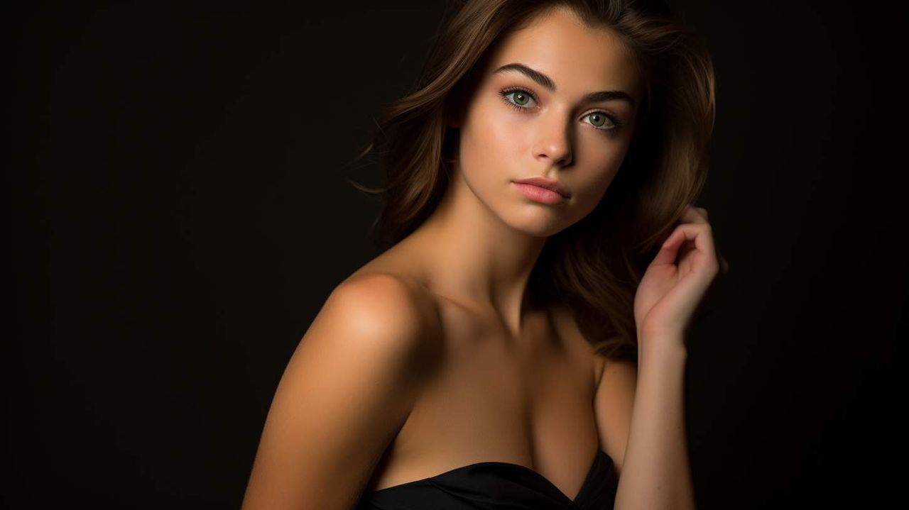 A young woman in a black AI photography prompt example