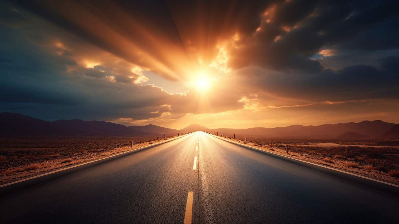 The road is straight AI photography prompt example