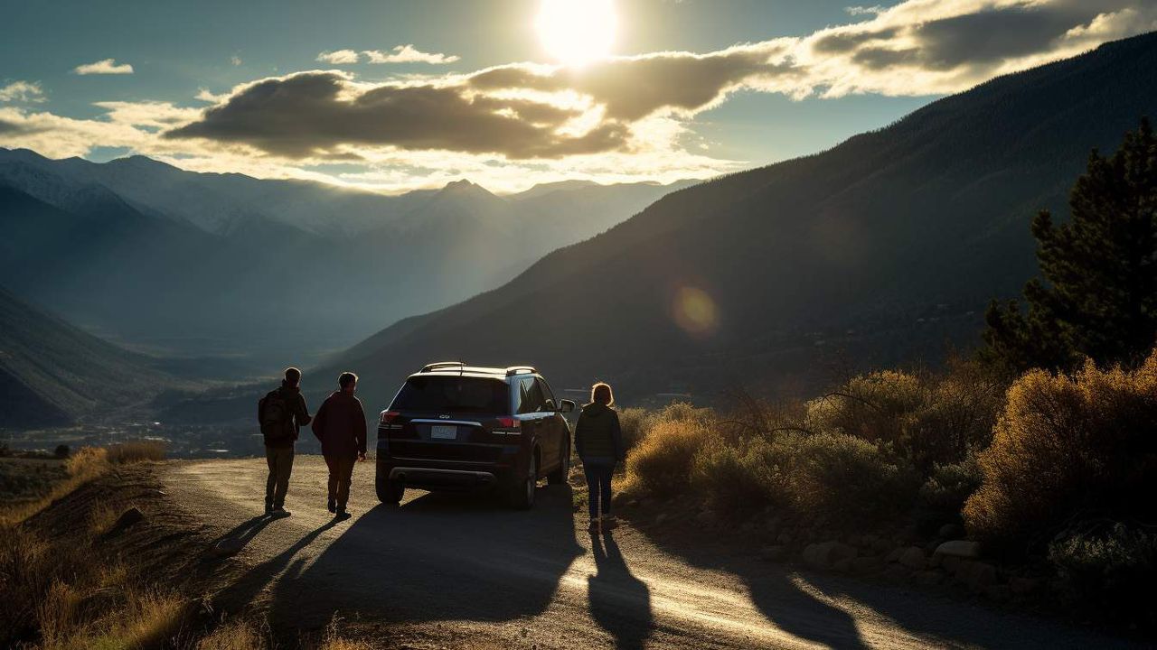 Road trip through the mountains with AI photography prompt example