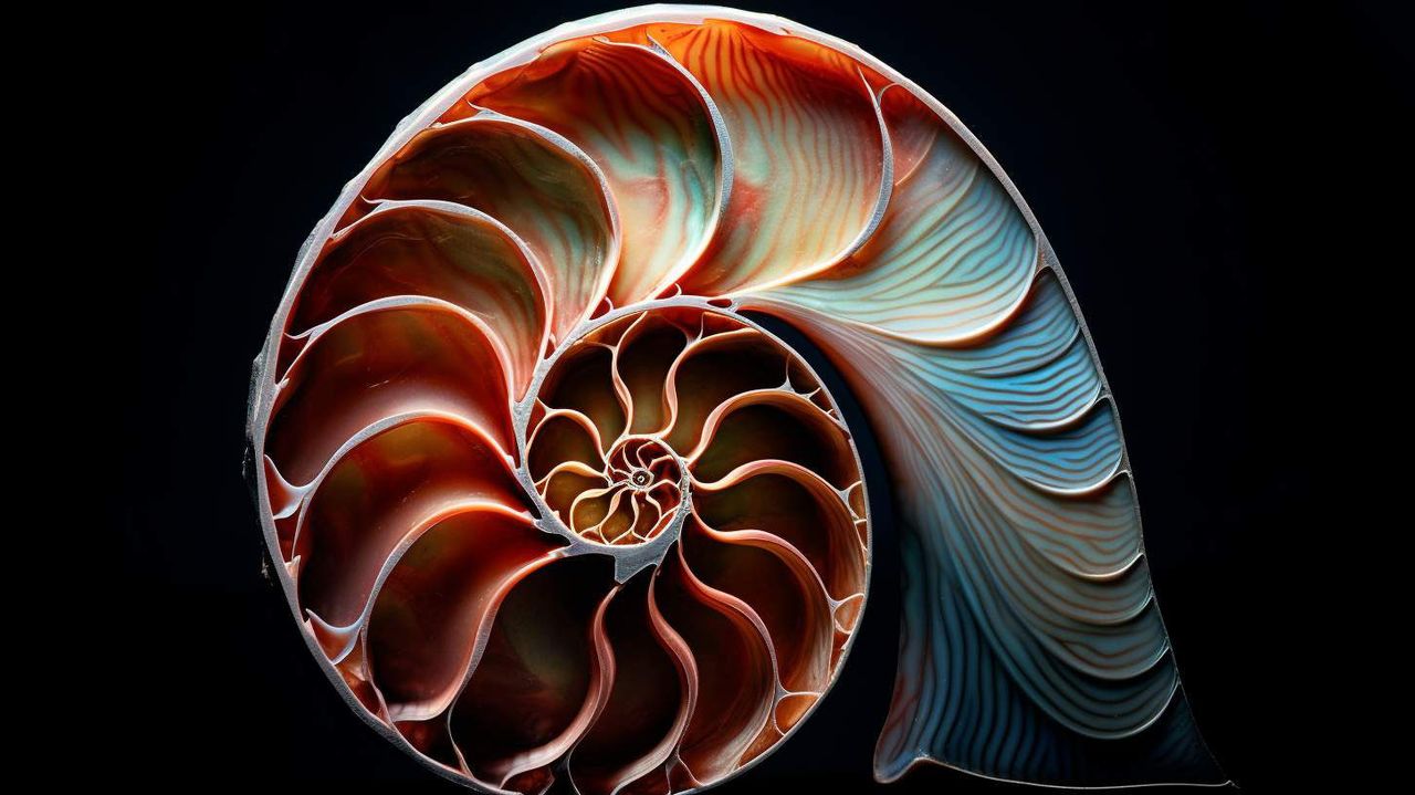 Macro photo of "nautilus shell" f/ AI photography prompt example