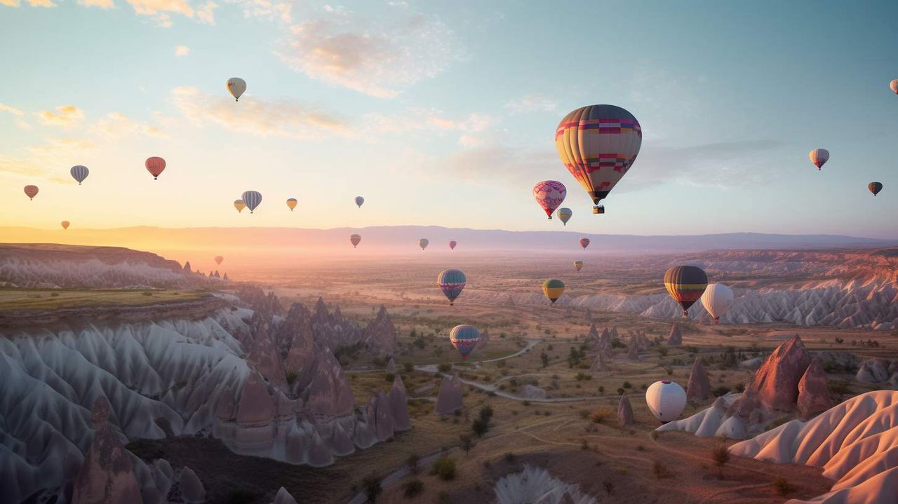 100 hot air balloons flying over AI photography prompt example