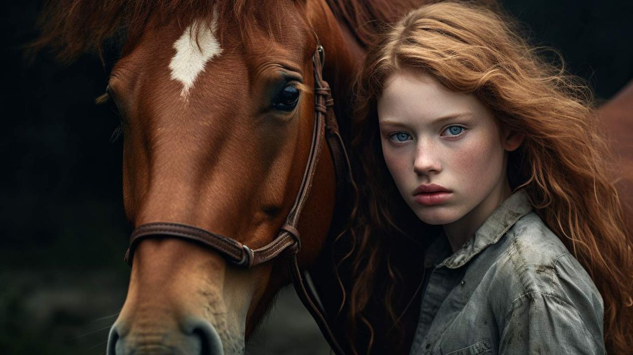 Photograph girl with horse AI photography prompt example