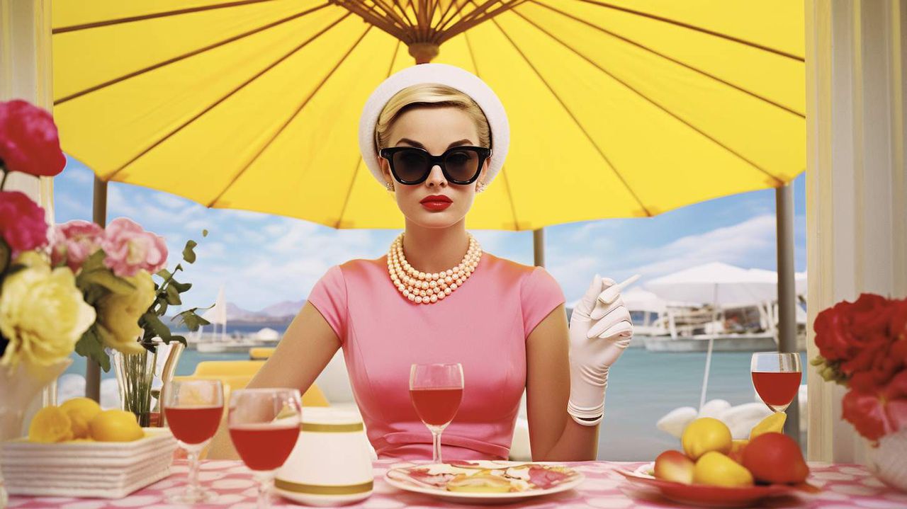 Award-winning photo by slim Aarons of AI photography prompt example